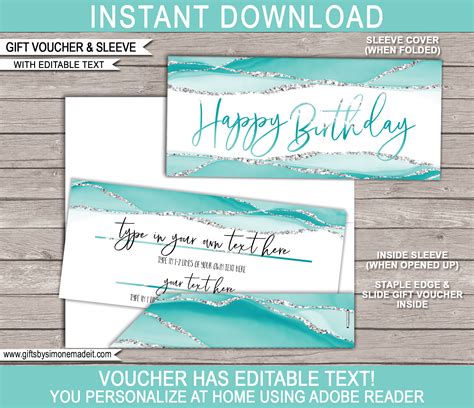 Maybe you would like to learn more about one of these? Birthday Gift Voucher Template | Aqua Agate Geode | Gift ...