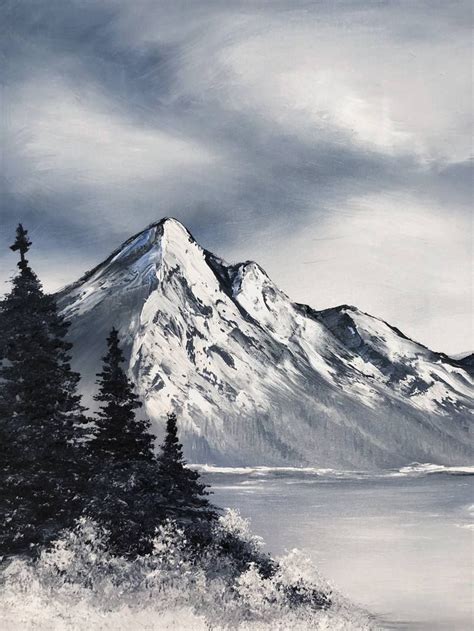 Snowy Mountains And Frozen Lakes Painting In 2020 Mountain Paintings