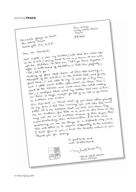 Learn how to write a carefully crafted wishlist using conduct a mock interview with the president to teach your child about politics, the president. Letter to President G.W.Bush - Plum Village