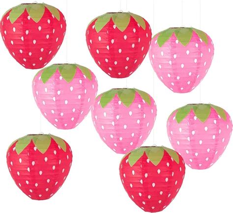 8pcs Strawberry Paper Lanterns Red And Pink Hanging