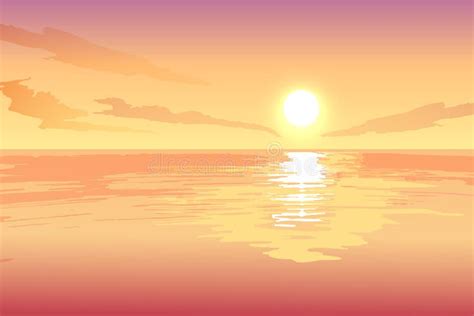 Sunset On The Sea Vector Landscape Background Stock Vector