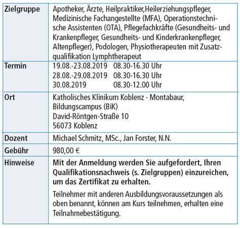 12 wochen nach der schriftlichen klausur beim bildungsträger eingereicht werden. Wundexperte: Basis-Kurs nach ICW / Bildungscampus Koblenz