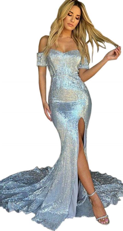 Onlyce Women S Shiny Off Shoulder Mermaid Long Prom Evening Dress With