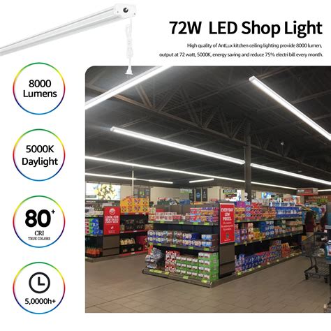 Antlux 8ft Led Shop Lights For Garage 8 Foot Linear Strip Light 72w