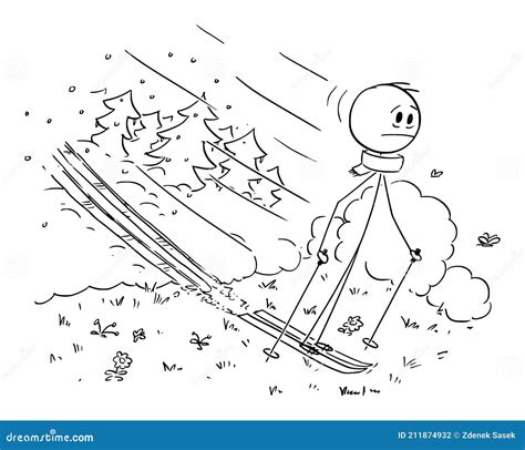 Man Skiing On Snow Winter Ended Spring Beginsvector Cartoon Stick