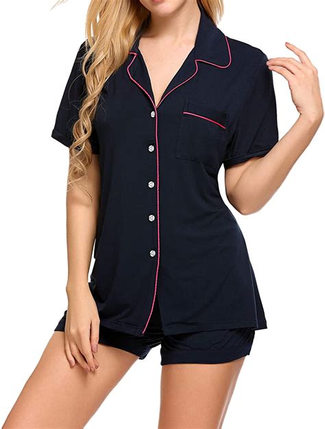 Ekouaer Pajamas Set Short Sleeve Sleepwear Womens Button Down Nightwear