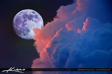 Lunar Moon Rise With Colorful Clouds In Sky Hdr Photography By