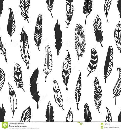 Feather Rustic Seamless Pattern Hand Drawn Vintage Vector