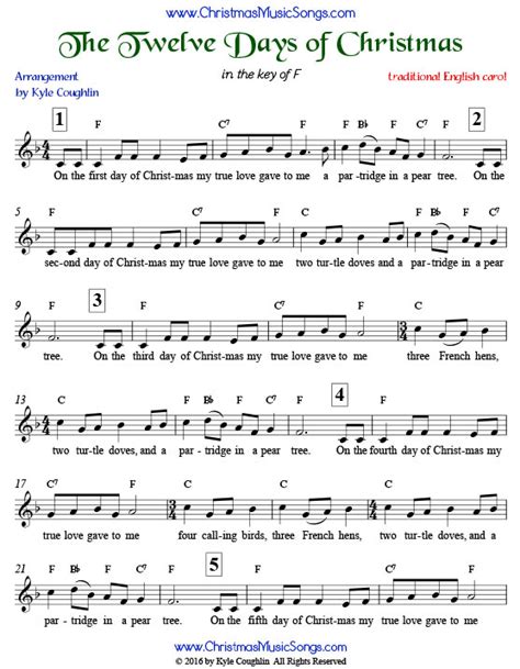 The twelve days of christmas are the festive days beginning christmas day (25 december). The Twelve Days of Christmas free sheet music