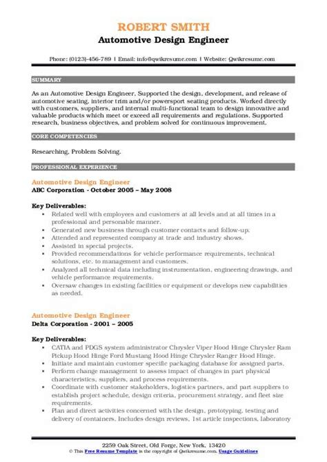 Automotive Design Engineer Resume Samples Qwikresume