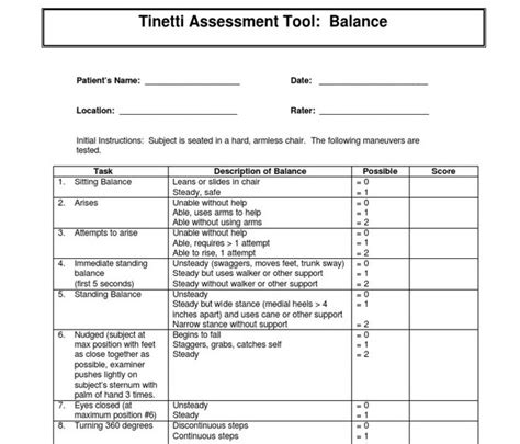Tinetti Balance Assessment Score Sheet