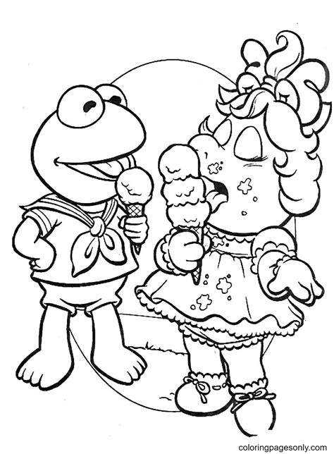 Dibujo De Baby Kermit Y Miss Piggy Comiendo Helado Para Colorear The