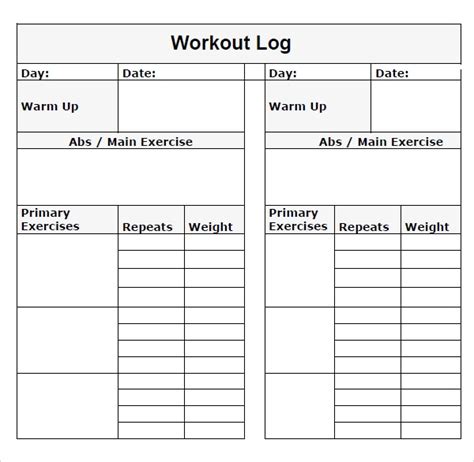 Free Printable Simple Workout Log