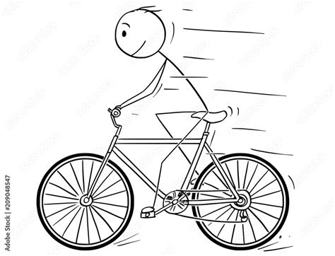 Cartoon Stick Drawing Illustration Of Man Riding Or Cycling On Bicycle