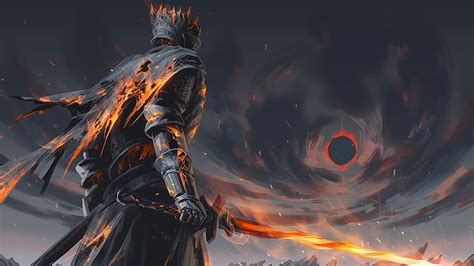 Desktop Wallpaper Dark Souls Iii Warrior Fire Sword Fan Art Hd