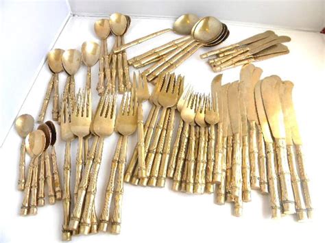 Vintage Bamboo Flatware 71 Pieces 1960s Bamboo Design Brass Etsy