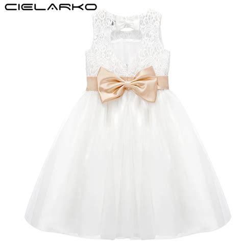 Cielarko Flower Girls Lace Dress Backless Wedding Kids Party Dresses