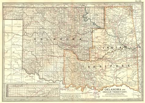 Oklahoma And Indian Territory State Map Counties 1907 Old Antique Chart