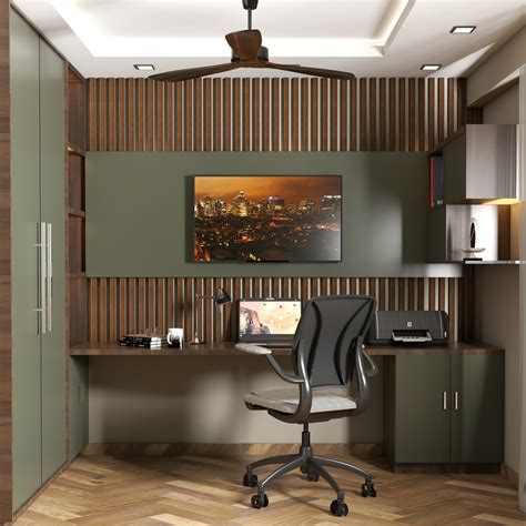 Maximum Storage Convenient Rustic Style Home Office Design Livspace
