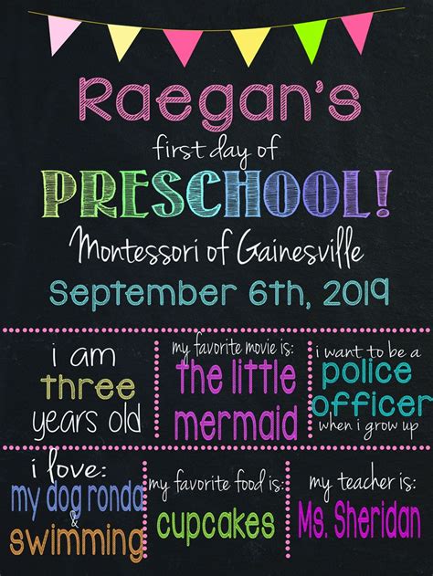 First Day Of Preschool Postersign Editable Etsy