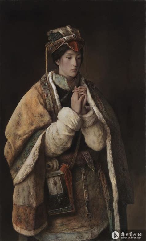A Painting Of A Woman Wearing A Fur Coat And Holding Her Hands To Her Chest