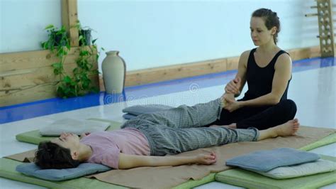Two Girls Massage Synchronous Massage Female Full Leg Stock Video