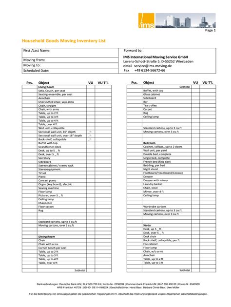 Free Printable Moving Inventory List Printable Templates