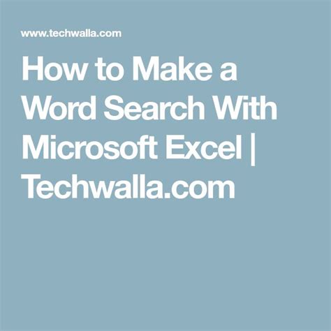 How To Make A Word Search With Microsoft Excel Make A