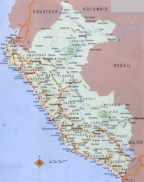 Large Detailed Road Map Of Peru With Airports Peru Large