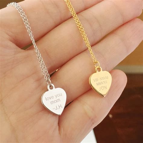 Custom Engraved Necklace Engraved Heart Necklace Roman
