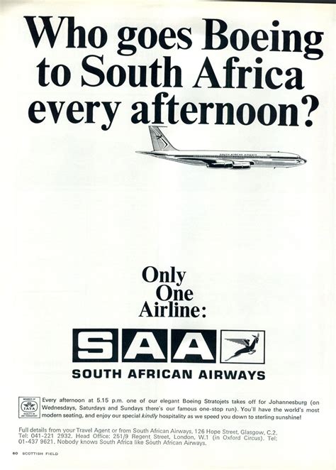 Saa South African Airways Boeing Stratojet Paper Magazine Advert
