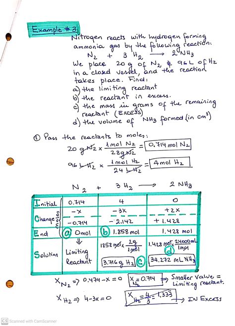 Limiting Reactant Notes Chemistry Classes Ronald Reagan Shs