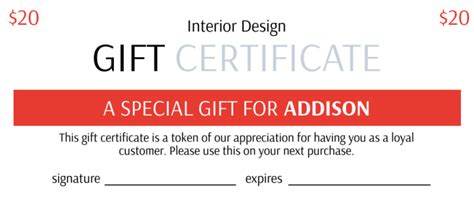 Interior Design Gift Certificate Template Mycreativeshop