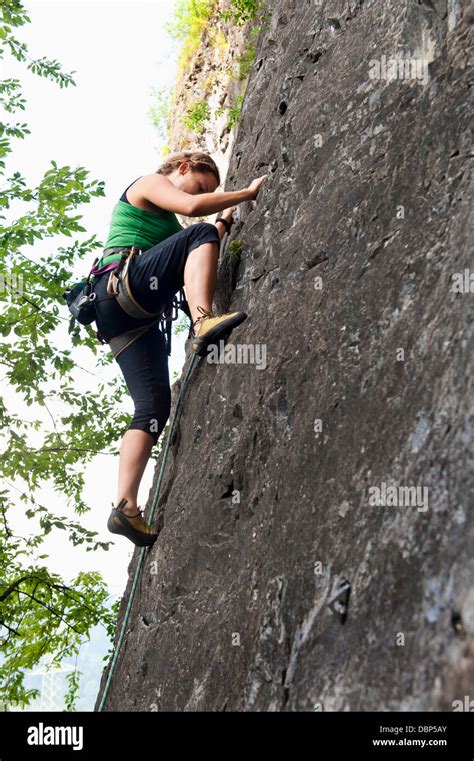 Female Rock Climber Stock Photo Alamy
