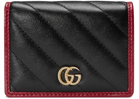 Gucci Gg Marmont Card Case Wallet Diagonal Matelasse Blackcerise In