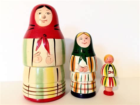 Unusual Design Rare Vintage Polish Nesting Dolls With Stripes Etsy Nesting Dolls Vintage