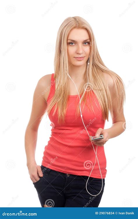 De Blonde Tiener Luistert Muziek Stock Foto Image Of Wijfje Aantrekkelijk 29076834