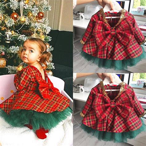 2018 New Brand Christmas Kids Baby Girls Party Plaid Dresslace Tutu