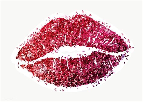 Glitter Red Lips Sticker With White Border Free Image By