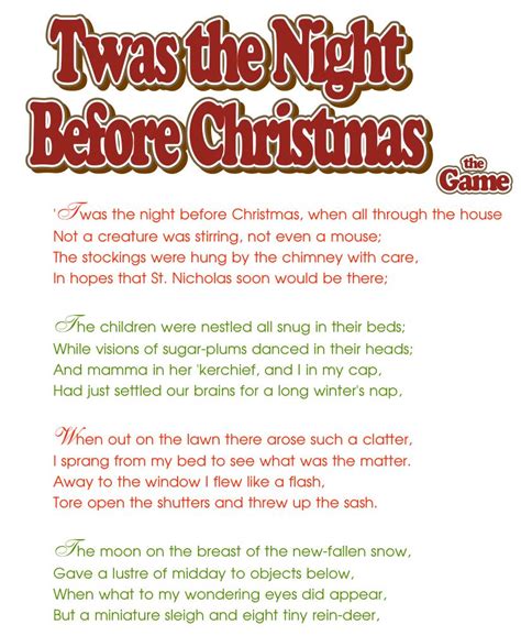 Printable Twas The Night Before Christmas Lyrics