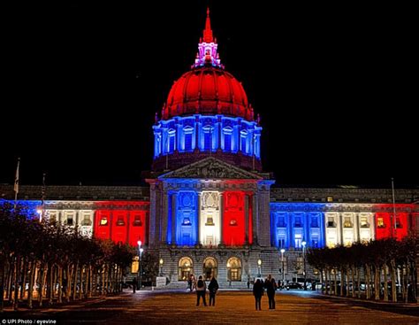 The colors of the french flag combine different symbols, invented after the fact: Paris attacks lead to world's iconic buildings lit up in the French tricolour | Daily Mail Online
