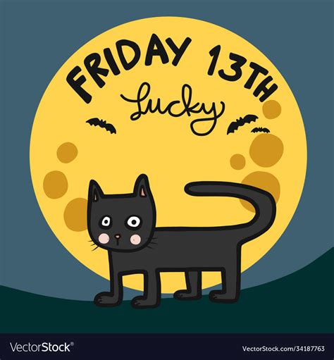 Black Cat And Full Moon Lucky Friday 13th Cartoon Vector Image