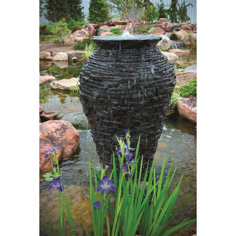 Stacked Slate Urn Fountains Outdoor Landscaping With Fountains