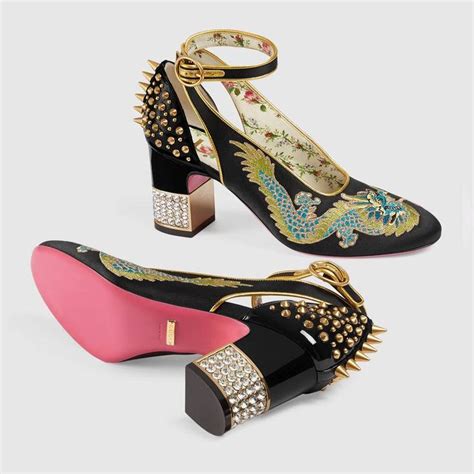 Gucci Dragon Satin Mid Heel Pump Detail 5 Heels Fashion Shoes Gucci