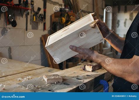 Carpenter Making Wooden Box Stock Image Image Of Work Sanding 224843851