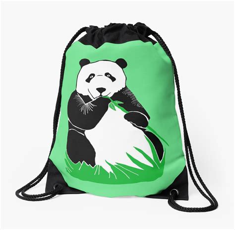 Panda Eating Bamboo Printmaking Art Drawstring Bag By Abigaildavidson