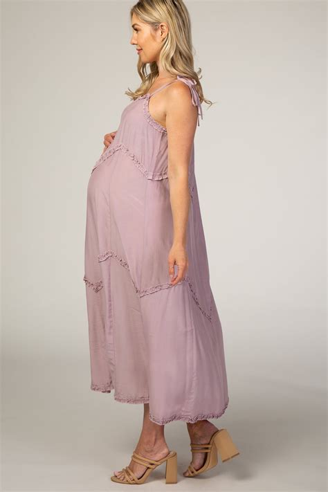 lavender ruffle tiered maternity midi dress pinkblush