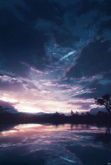 Download 1440x3120 Anime Landscape Sunset Sky Scenery Reflection