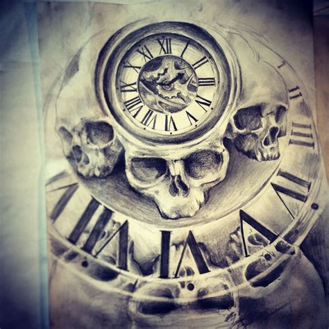 Skullclocktattoodesing Clock Tattoo Design Skull Tattoo Design