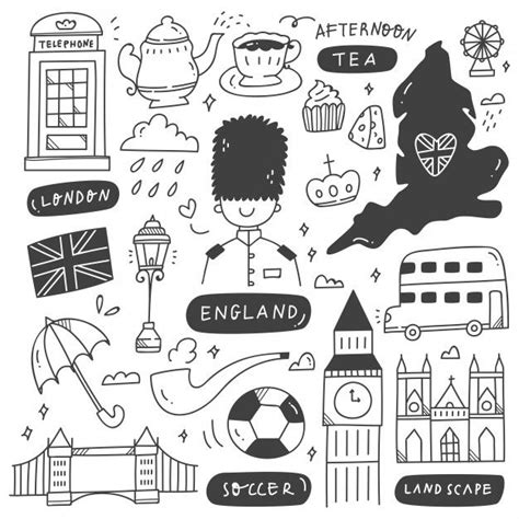 The England Symbols Are Drawn In Black And White